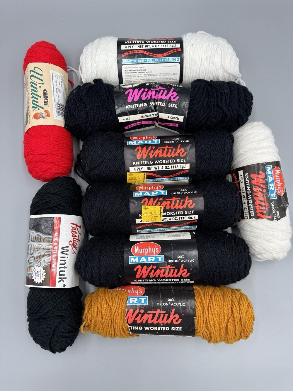 Vintage Wintuk Yarn Lot Of 9 Includes Black White Red Colors